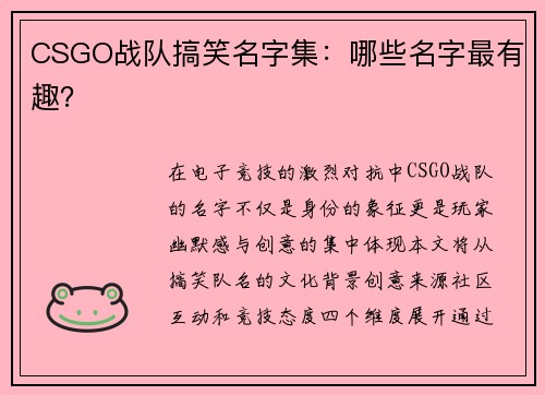 CSGO战队搞笑名字集：哪些名字最有趣？